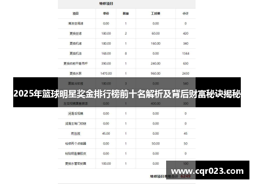 2025年篮球明星奖金排行榜前十名解析及背后财富秘诀揭秘